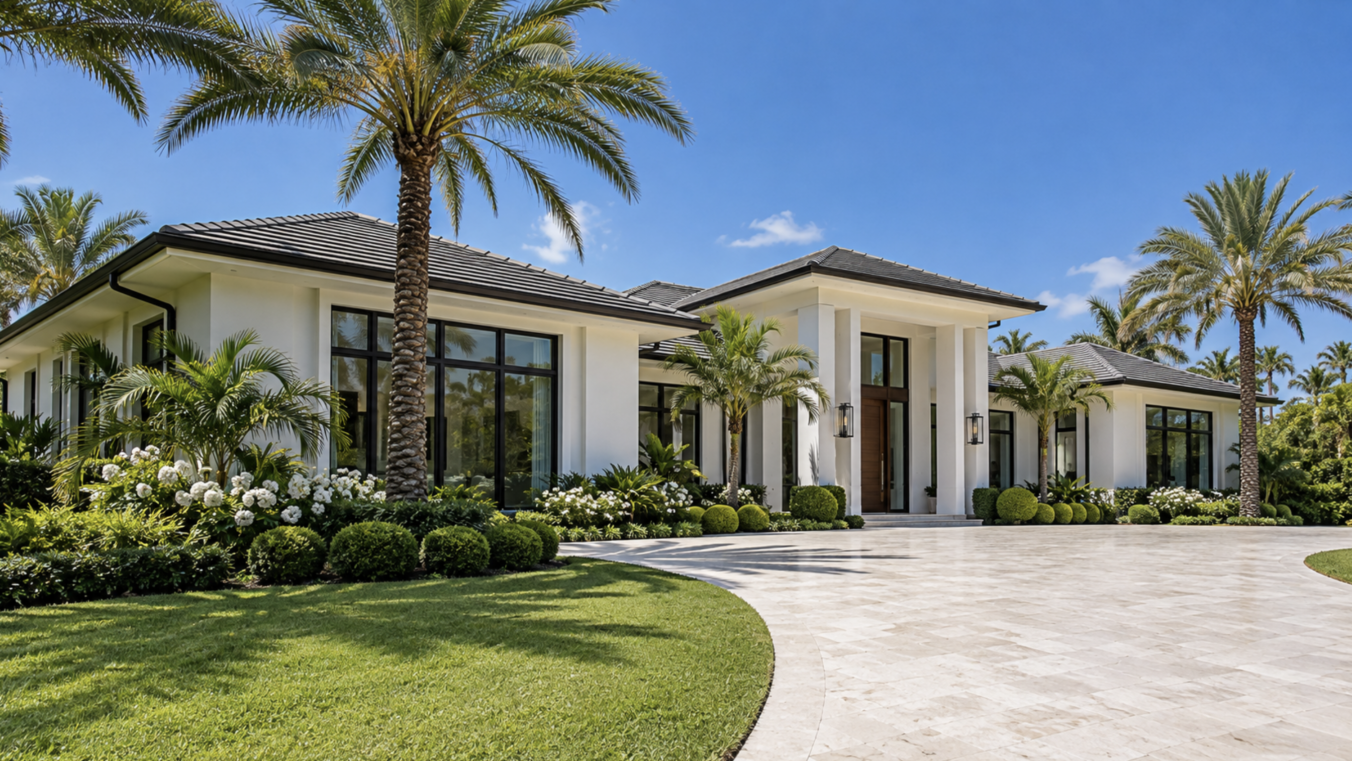 Freshly painted luxury white stucco home in Naples, Florida